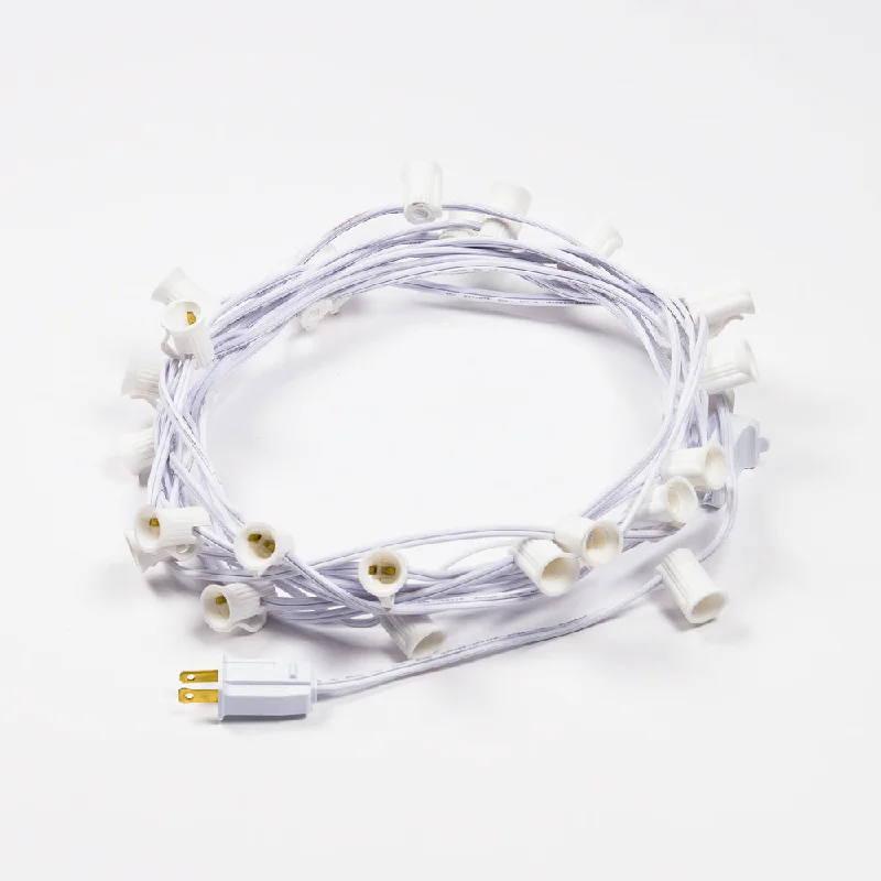 Waterproof String Lights for Patio Decor(Cord Only) 25 Socket Outdoor Patio DIY String Light, 28 FT White Stringer w/ E12 Base (No Bulbs) Waterproof String Lights for Patio Decor(Cord Only) 25 Socket Outdoor Patio DIY String Light, 28 FT White Stringer w/ E12 Base (No Bulbs)