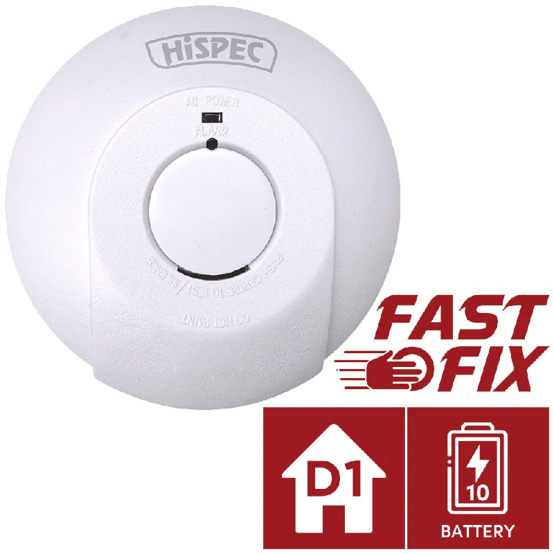 Hispec Interconnectable Fast Fix Mains Smoke, Heat, CO Detector Alarm 10yr Rechargeable Battery Hispec Interconnectable Fast Fix Mains Smoke, Heat, CO Detector Alarm 10yr Rechargeable Battery