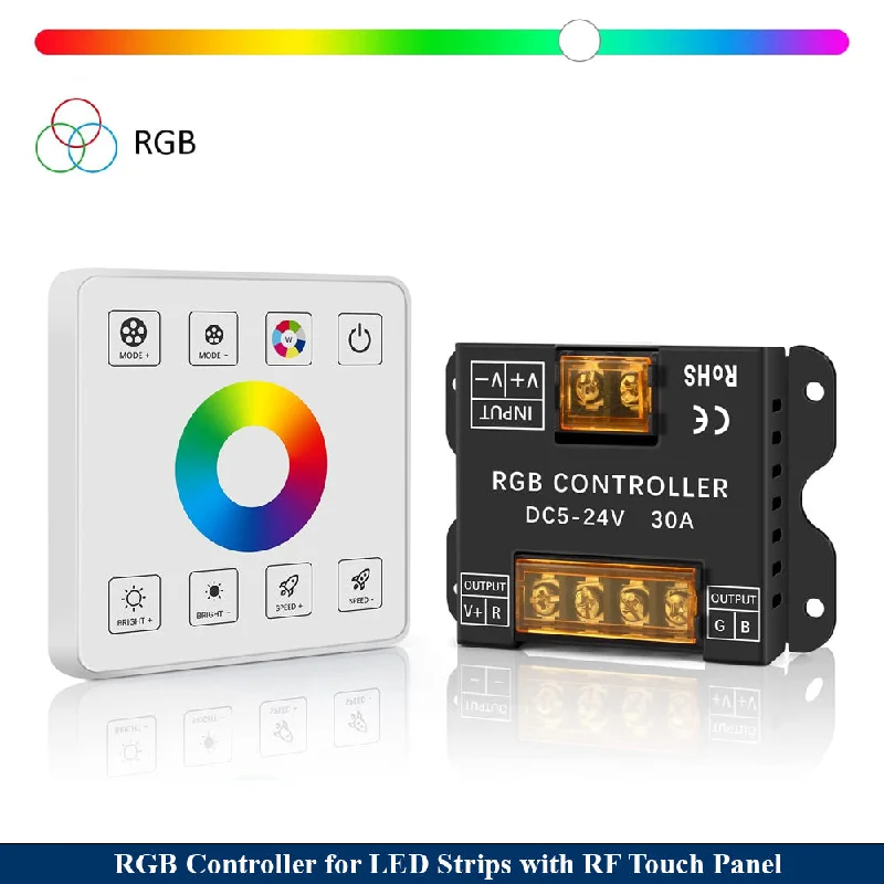 Wireless RF Wall Mounted LED Wall Controller, Smart Touch Panel with RGB Dimmer Controller, LED Controller for DC 5-24V 3528 2835 5050 RGB LED Strips, Sensitive Touching