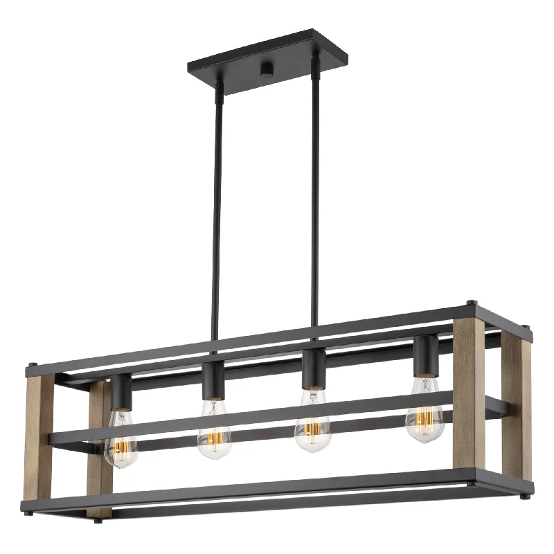 Industrial Ceiling - Mounted Lighting for Assembly PlantsKira Home Goodwin 34" 4-Light Farmhouse Kitchen Island Light + Rectangular Frame, Smoked Birch Wood Style + Black Finish