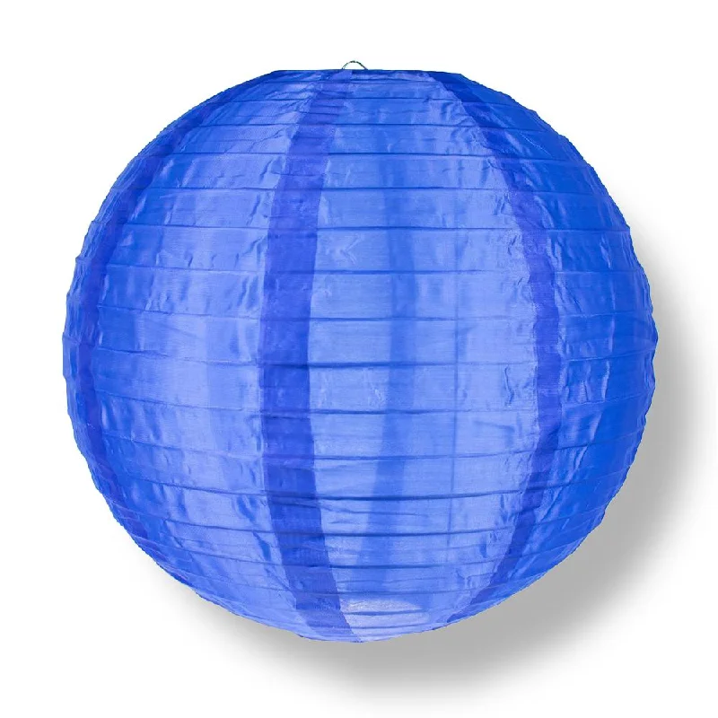 String Lights with Multicolored Bulbs for Festive Occasions4 Inch Navy Blue Round Shimmering Nylon Lantern, Parallel Ribbing, Hanging Decoration (10 PACK) (String Light Sold Separately)