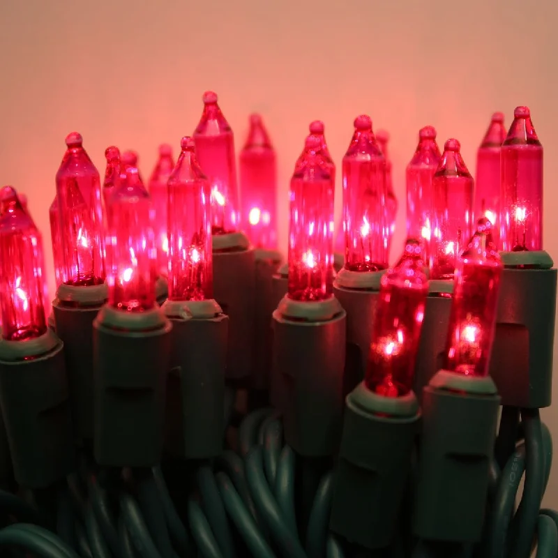 String Lights for Hotel Courtyard Lighting100-bulb Pink Mini Lights, 6" Spacing, Green Wire String Lights for Hotel Courtyard Lighting100-bulb Pink Mini Lights, 6" Spacing, Green Wire