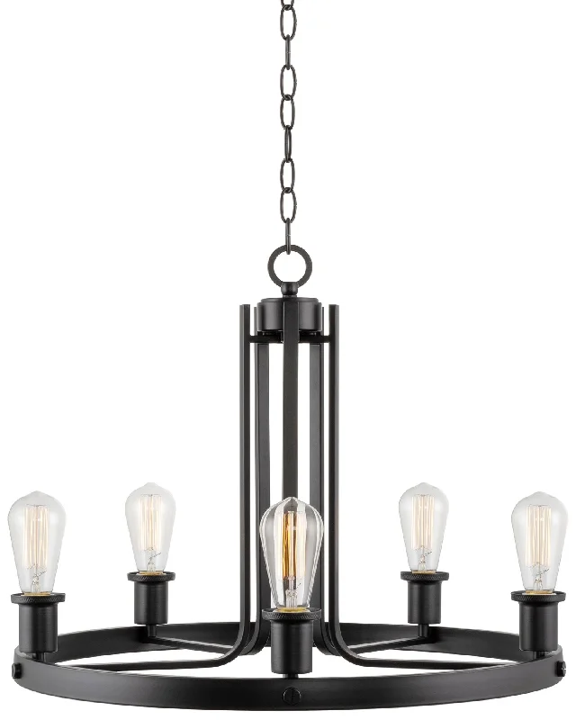 Energy - Efficient Industrial Lighting for Cost - SavingsKira Home Bishop 23" 5-Light Rustic Country Farmhouse Wagon Wheel Pendant Chandelier, Round Kitchen Island Light, Adjustable Height, Black Finish Energy - Efficient Industrial Lighting for Cost - SavingsKira Home Bishop 23" 5-Light Rustic Country Farmhouse Wagon Wheel Pendant Chandelier, Round Kitchen Island Light, Adjustable Height, Black Finish