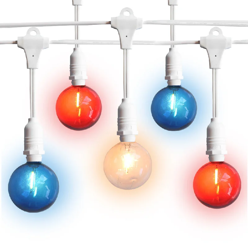 String Lights for Outdoor Dining AreasShatterproof Globe LED Patriotic 4th of July Outdoor Suspended Commercial String Light, White Cord String Lights for Outdoor Dining AreasShatterproof Globe LED Patriotic 4th of July Outdoor Suspended Commercial String Light, White Cord
