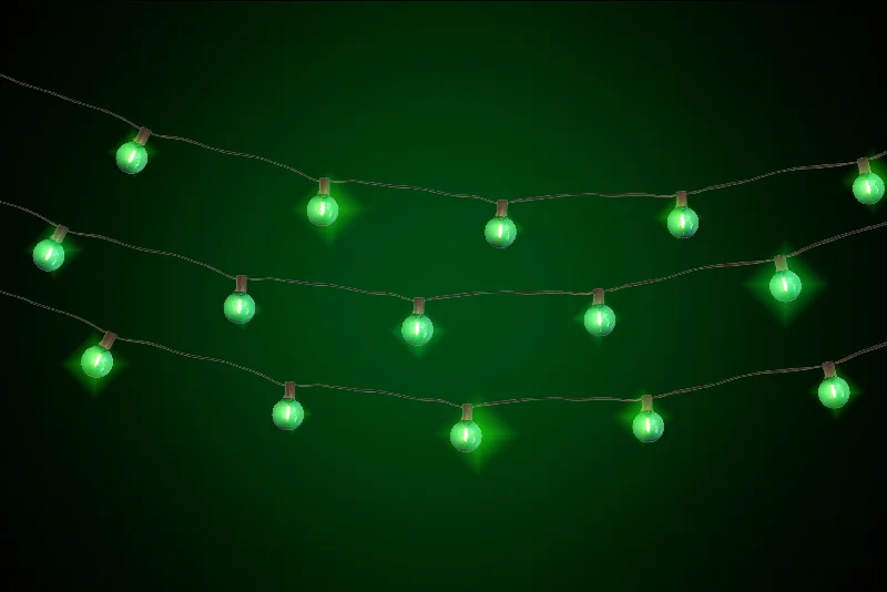 String Lights with Clear Bulbs for a Classic Look25 Socket Holiday LED Outdoor Patio String Light Set, G40 Green Globe Bulbs, 28 FT Black Cord String Lights with Clear Bulbs for a Classic Look25 Socket Holiday LED Outdoor Patio String Light Set, G40 Green Globe Bulbs, 28 FT Black Cord