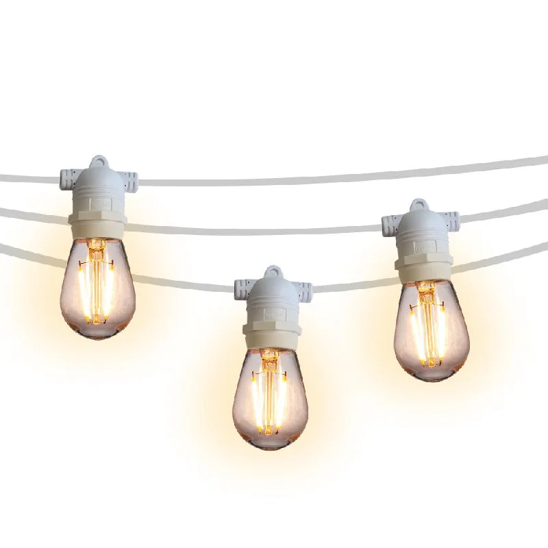 Waterproof String Lights for Patio Decor10 Socket Outdoor Commercial String Light Set, 21 FT White Cord w/ 2-Watt Shatterproof LED Bulbs, Weatherproof SJTW Waterproof String Lights for Patio Decor10 Socket Outdoor Commercial String Light Set, 21 FT White Cord w/ 2-Watt Shatterproof LED Bulbs, Weatherproof SJTW