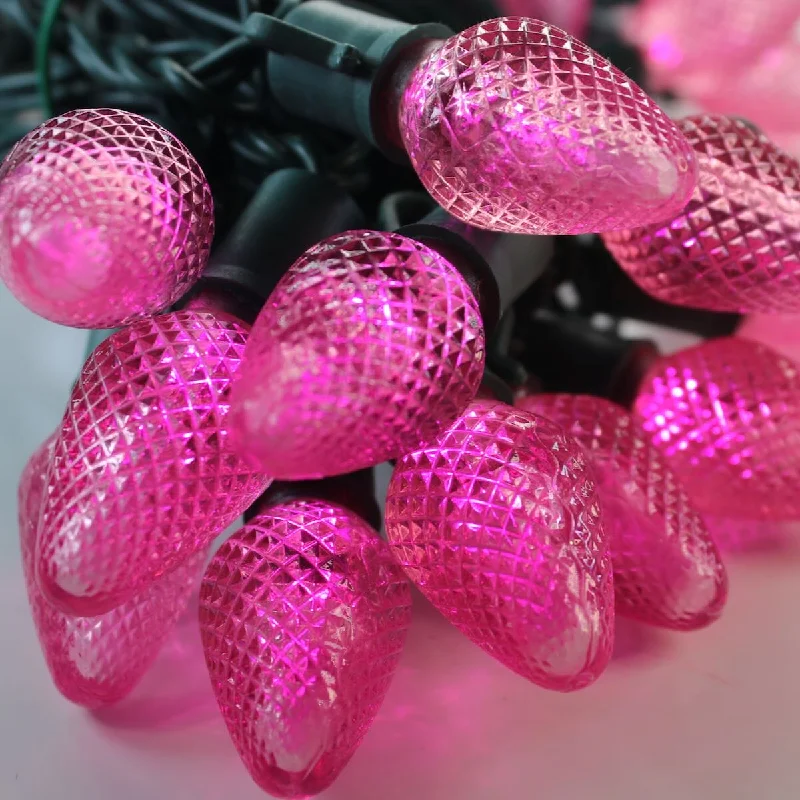 String Lights for Seasonal Decorations (Spring, Fall, etc.)25-light C7 Pink LED Christmas Lights, 8" Spacing Green Wire String Lights for Seasonal Decorations (Spring, Fall, etc.)25-light C7 Pink LED Christmas Lights, 8" Spacing Green Wire
