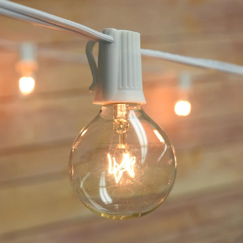 String Lights for Porch LightingCLOSEOUT 51 FT 50 Socket White Outdoor Patio Bistro String Light Cord With Clear Globe Bulbs - E12 C7 Base, UL Listed String Lights for Porch LightingCLOSEOUT 51 FT 50 Socket White Outdoor Patio Bistro String Light Cord With Clear Globe Bulbs - E12 C7 Base, UL Listed