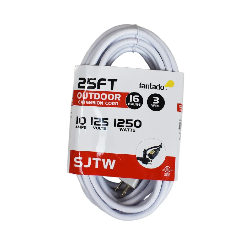 String Lights for Nursery Room DecorBLOWOUT 25FT SJTW Extension Cord for Outdoor Commercial String Light, White 3 Wire Cord, 16AWG, 1250 Watts