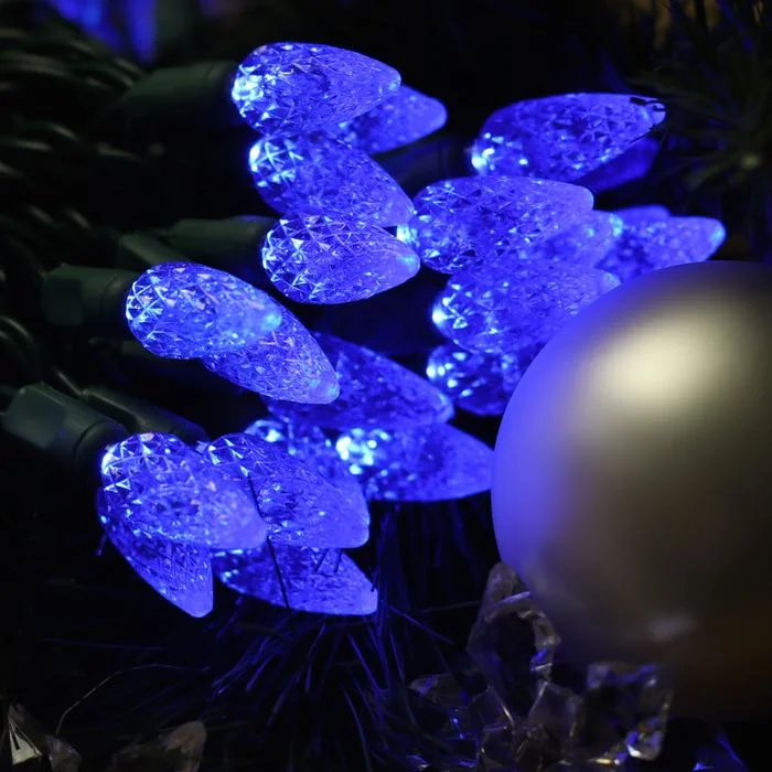 String Lights for Outdoor Dining Areas50-light C6 Blue LED Christmas Lights, 4" Spacing Green Wire String Lights for Outdoor Dining Areas50-light C6 Blue LED Christmas Lights, 4" Spacing Green Wire