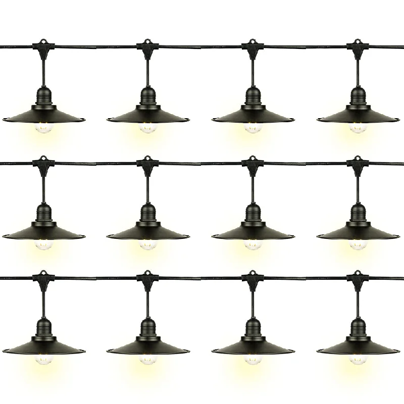 LED String Lights with Warm White Glow(12 Pack) Classic Metal Patio Light Bulb Shade Cover for Outdoor Commercial String Lights, E26, Black LED String Lights with Warm White Glow(12 Pack) Classic Metal Patio Light Bulb Shade Cover for Outdoor Commercial String Lights, E26, Black
