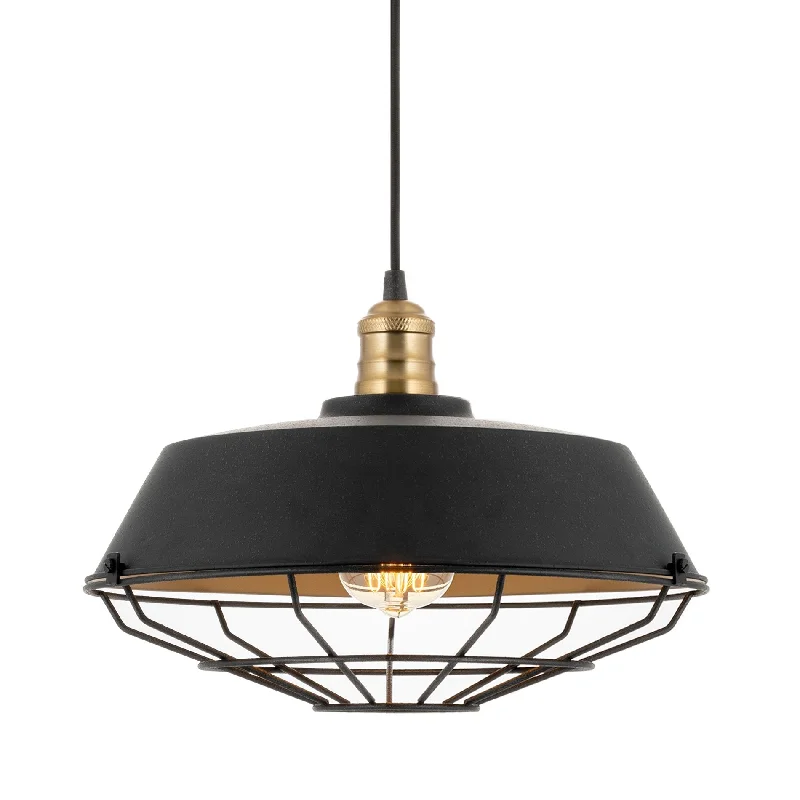 Shock - Resistant Industrial Lighting for Vibrating Machinery AreasKira Home Jaxon 14" Industrial Farmhouse Pendant Light, Wire Caged Hanging Light, Warm Brass Accents + Textured Black Finish Shock - Resistant Industrial Lighting for Vibrating Machinery AreasKira Home Jaxon 14" Industrial Farmhouse Pendant Light, Wire Caged Hanging Light, Warm Brass Accents + Textured Black Finish