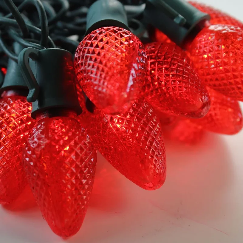 String Lights with Clear Bulbs for a Classic Look25-light C7 Red LED Christmas Lights, 8" Spacing Green Wire String Lights with Clear Bulbs for a Classic Look25-light C7 Red LED Christmas Lights, 8" Spacing Green Wire
