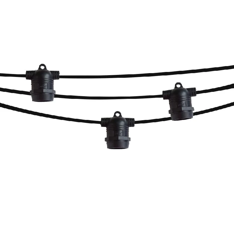 String Lights for Camping Trips(Cord Only) 24 Socket SJTW Outdoor Commercial DIY String Light 54 FT Black Cord w/ E26 Medium Base, Weatherproof String Lights for Camping Trips(Cord Only) 24 Socket SJTW Outdoor Commercial DIY String Light 54 FT Black Cord w/ E26 Medium Base, Weatherproof