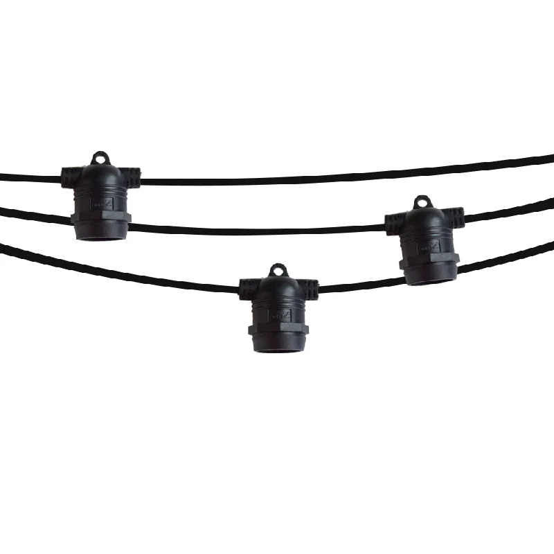 String Lights for Porch LightingBLOWOUT (CORD ONLY) 15 Socket Outdoor Commercial String Light Set, 31 FT Black Cord, Weatherproof String Lights for Porch LightingBLOWOUT (CORD ONLY) 15 Socket Outdoor Commercial String Light Set, 31 FT Black Cord, Weatherproof