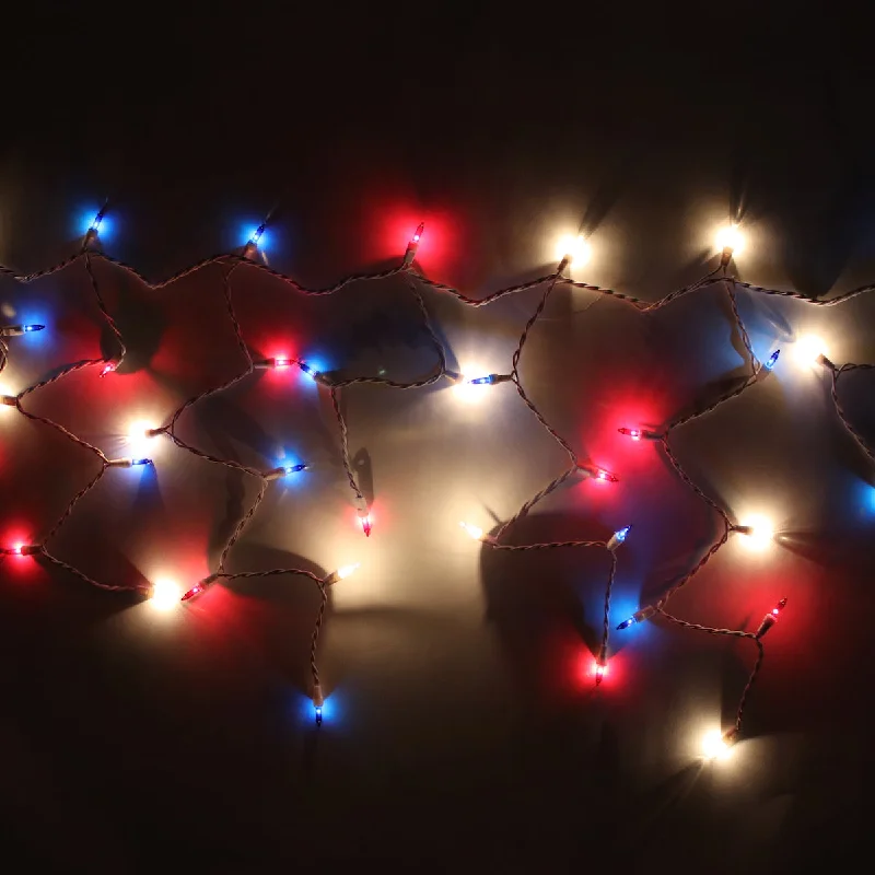 Battery - Operated String Lights for Indoor Use150-bulb Red White Blue Glass Icicle Lights, White Wire
