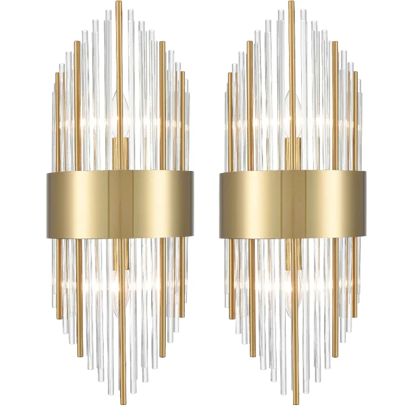 Industrial Lighting for Chemical PlantsBrass Wall Sconces Lighting 2 Pack Elegant Glass Rod Wall Mount Lamp Industrial Lighting for Chemical PlantsBrass Wall Sconces Lighting 2 Pack Elegant Glass Rod Wall Mount Lamp