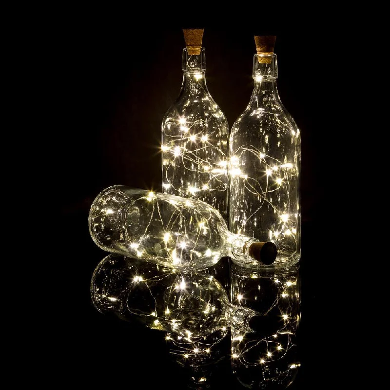 String Lights for Outdoor Dining Areas3 Pack | 15 Super Bright Warm White LED Battery Operated Wine Bottle lights With Real Cork DIY Fairy String Light For Home Wedding Party Decoration