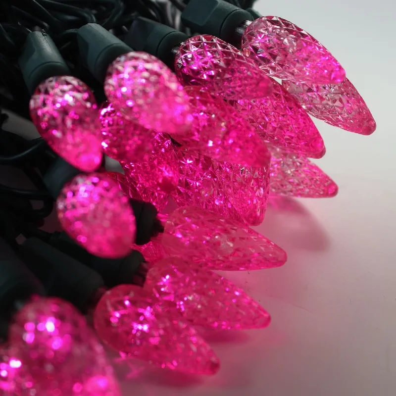 String Lights with Multicolored Bulbs for Festive Occasions50-light C6 Pink LED Christmas Lights, 4" Spacing Green Wire String Lights with Multicolored Bulbs for Festive Occasions50-light C6 Pink LED Christmas Lights, 4" Spacing Green Wire