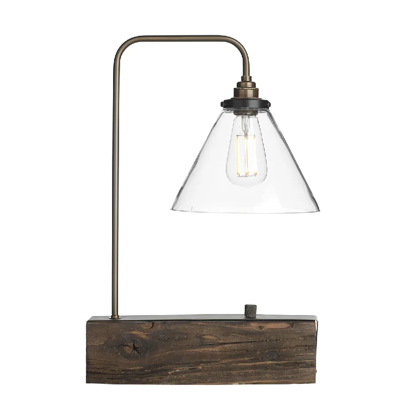 Aspen Single Table Lamp In Wood/Silver Effect E27
