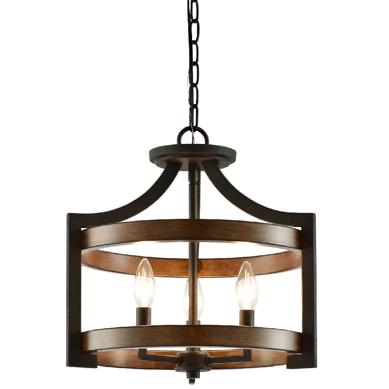 Industrial Ceiling - Mounted Lighting for Assembly PlantsKira Home Woodrow 15" 3-Light Industrial Farmhouse Semi Flush Convertible Pendant Light + Wood Style Metal Drum Shade, Textured Black + Walnut Style Industrial Ceiling - Mounted Lighting for Assembly PlantsKira Home Woodrow 15" 3-Light Industrial Farmhouse Semi Flush Convertible Pendant Light + Wood Style Metal Drum Shade, Textured Black + Walnut Style