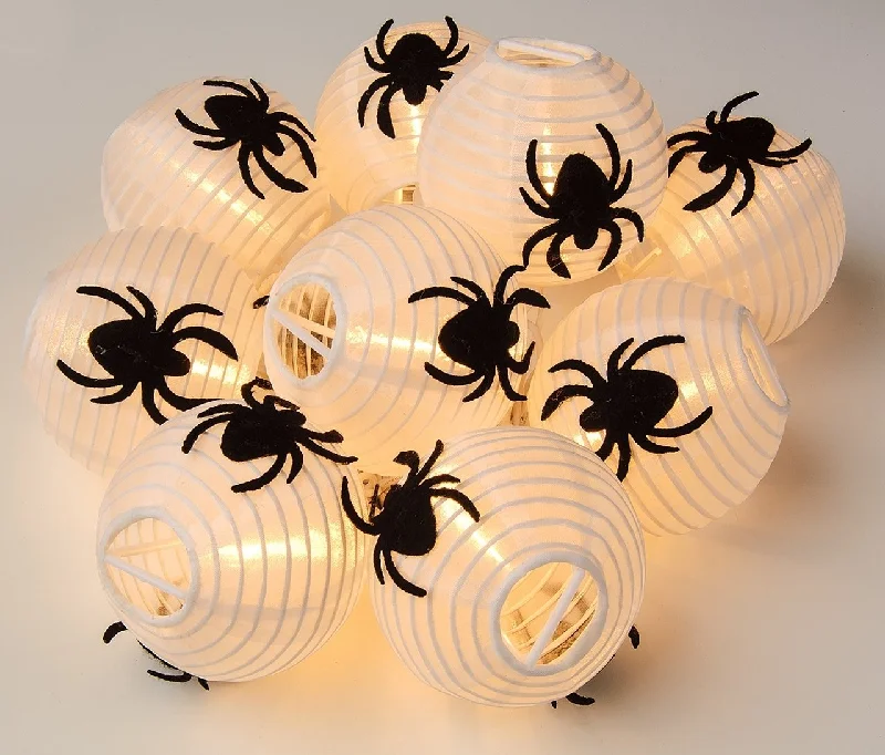 Waterproof String Lights for Patio DecorNylon Spooky Spiders Lantern String Lights