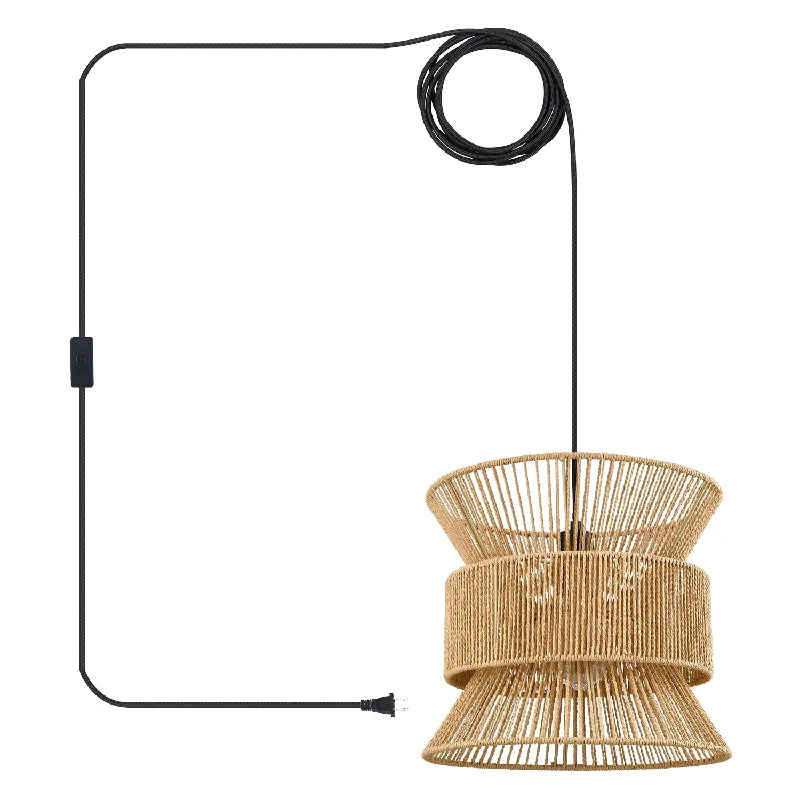 Industrial Lighting for Woodworking FactoriesPlug in Pendant Light Rattan Hanging Lamp Boho On/Off Switch