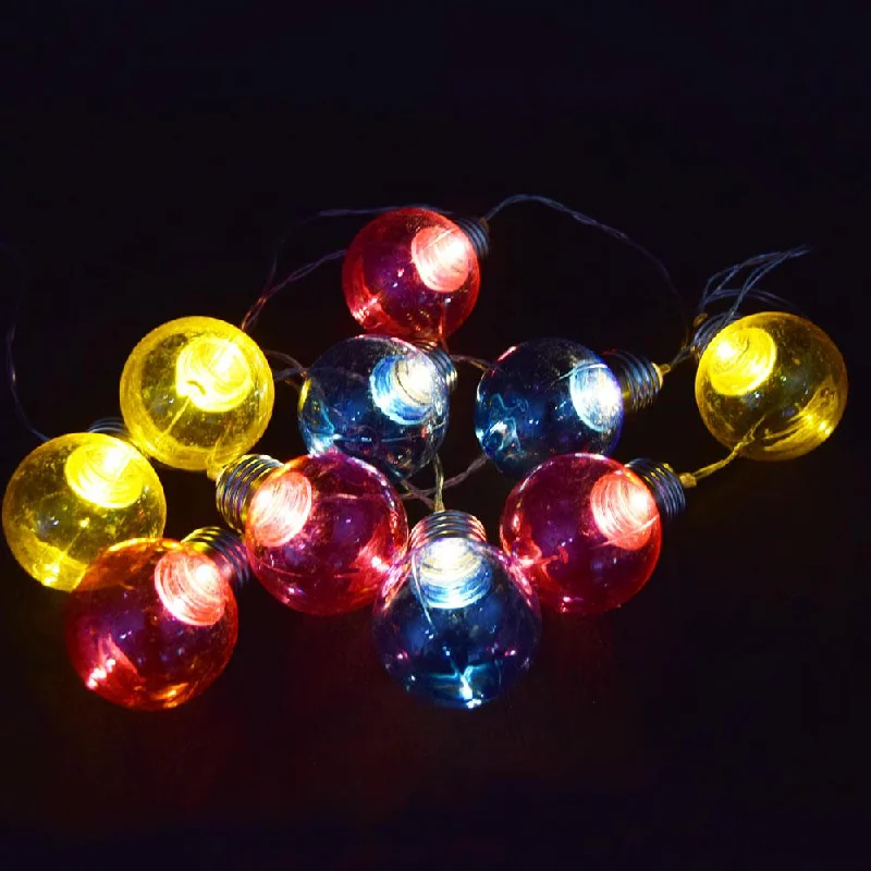 String Lights for Camping TripsBLOWOUT 10 LED RBY Hard Plastic Light Bulb Shaped String Lights, 5.5 FT, Battery Operated