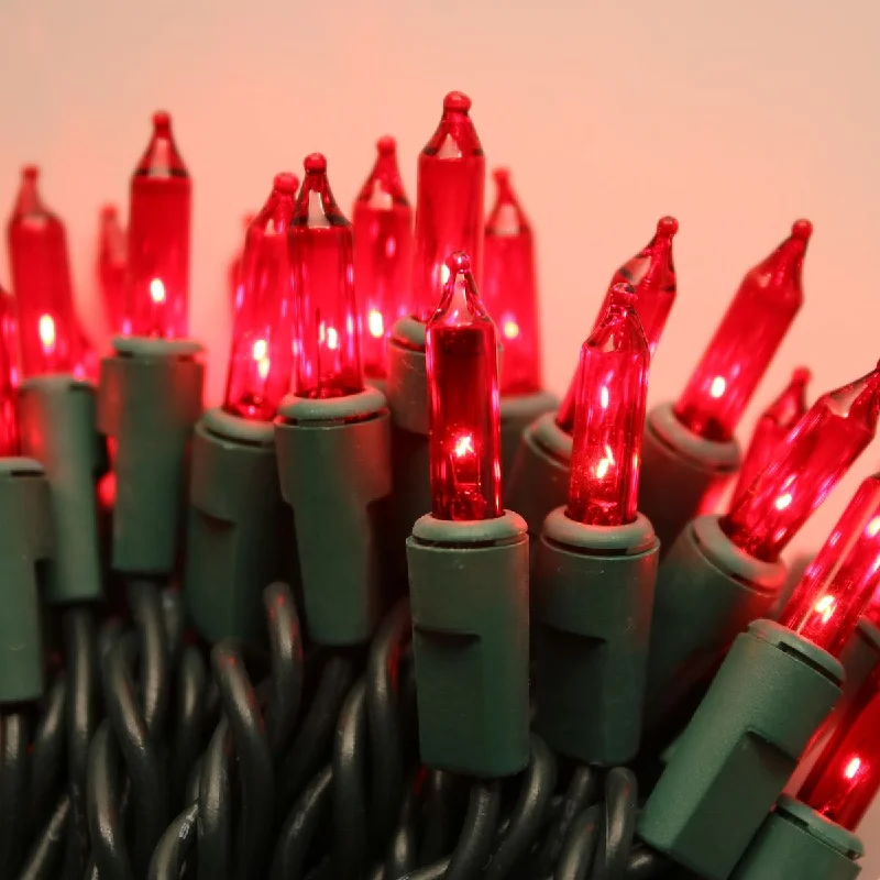 LED String Lights with Warm White Glow100-bulb Red Mini Lights, 4" Spacing, Green Wire LED String Lights with Warm White Glow100-bulb Red Mini Lights, 4" Spacing, Green Wire