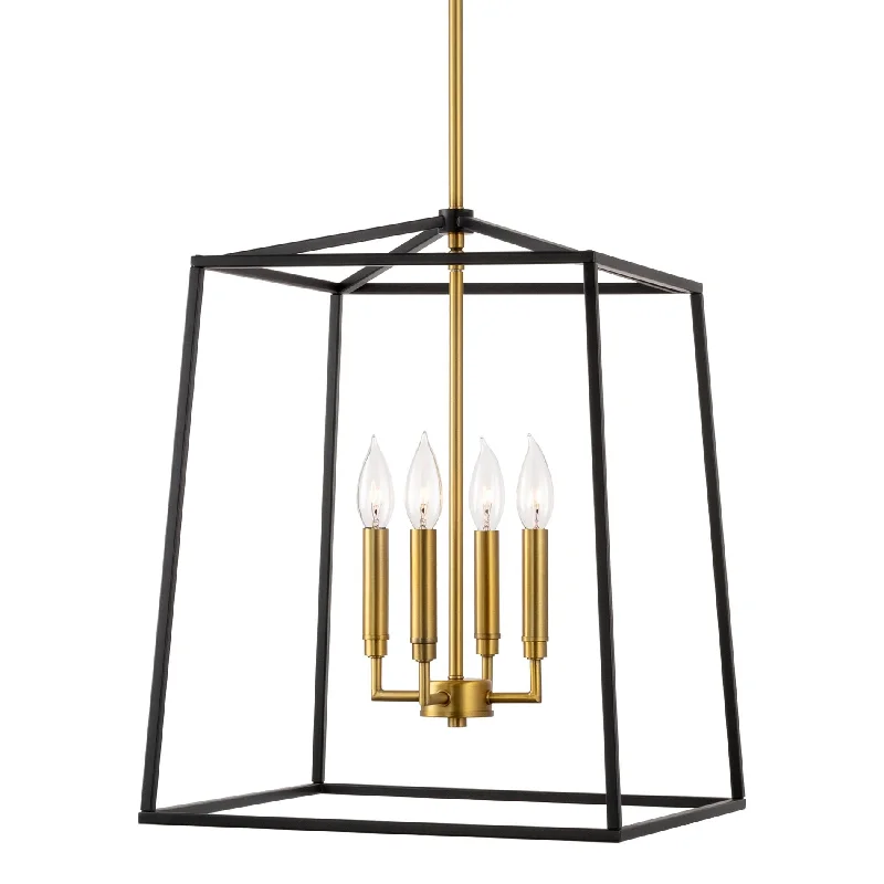 Industrial Lighting for Textile MillsKira Home Bellevue 18" 4-Light Modern Farmhouse Lantern Pendant Light, Adjustable Foyer Chandelier, Warm Brass Accents + Black Finish