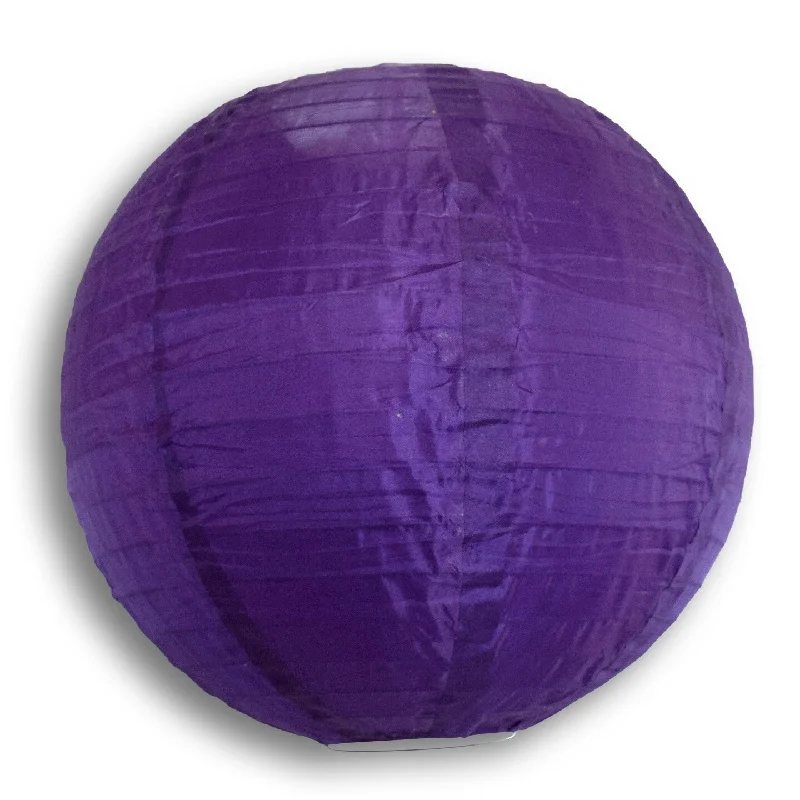String Lights for Seasonal Decorations (Spring, Fall, etc.)4 Inch Royal Purple Round Shimmering Nylon Lantern, Parallel Ribbing, Hanging Decoration (10 PACK) (String Light Sold Separately)