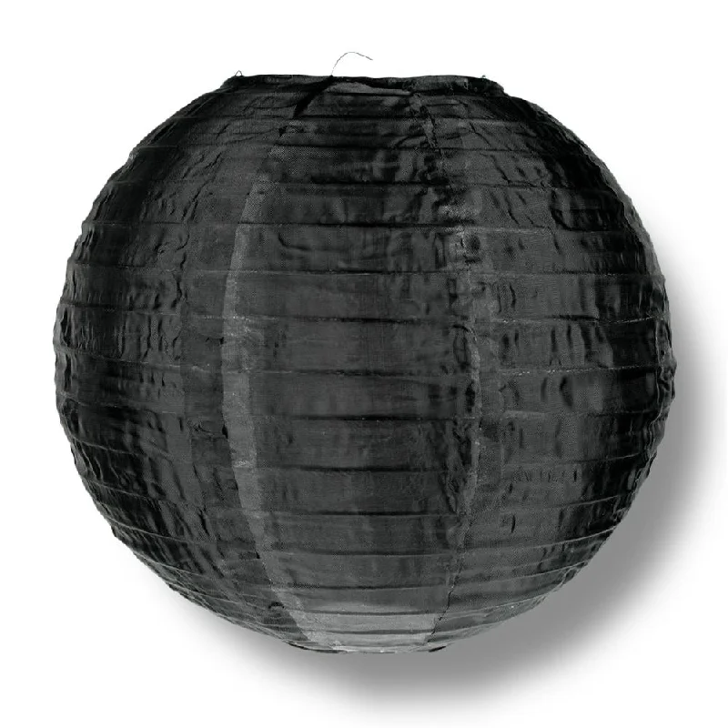 String Lights for Seasonal Decorations (Spring, Fall, etc.)4 Inch Black Round Shimmering Nylon Lantern, Parallel Ribbing, Hanging Decoration (10 PACK) (String Light Sold Separately)