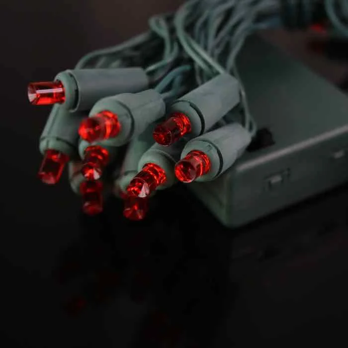 String Lights for Porch Lighting20-light 5mm Red LED Battery Lights, Green Wire