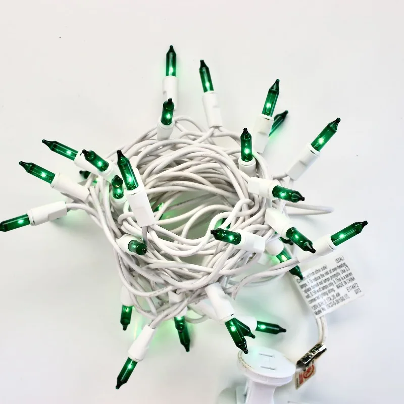LED String Lights with Warm White Glow35-bulb Green Glass Craft Lights, White Wire