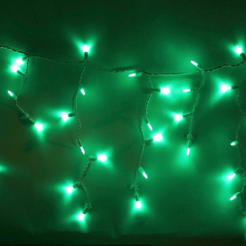 String Lights for Porch Lighting100-light M5 Green LED Icicle Lights, White Wire