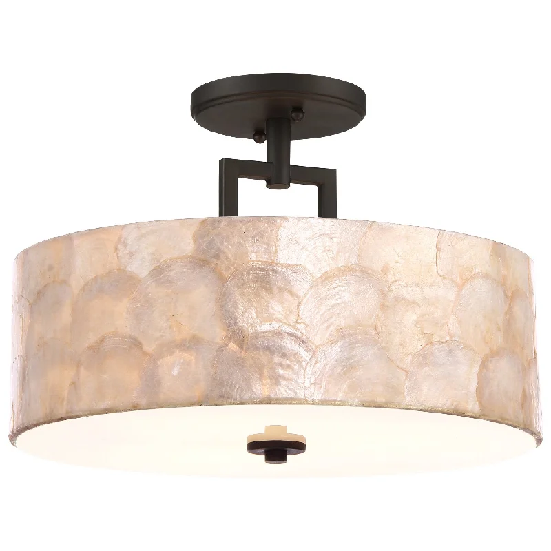 Industrial Task Lighting for Precision WorkstationsKira Home Cove 15" 3-Light Semi Flush Mount Ceiling Light, Seashell Shade + Glass Diffuser, Oil Rubbed Bronze Finish Industrial Task Lighting for Precision WorkstationsKira Home Cove 15" 3-Light Semi Flush Mount Ceiling Light, Seashell Shade + Glass Diffuser, Oil Rubbed Bronze Finish