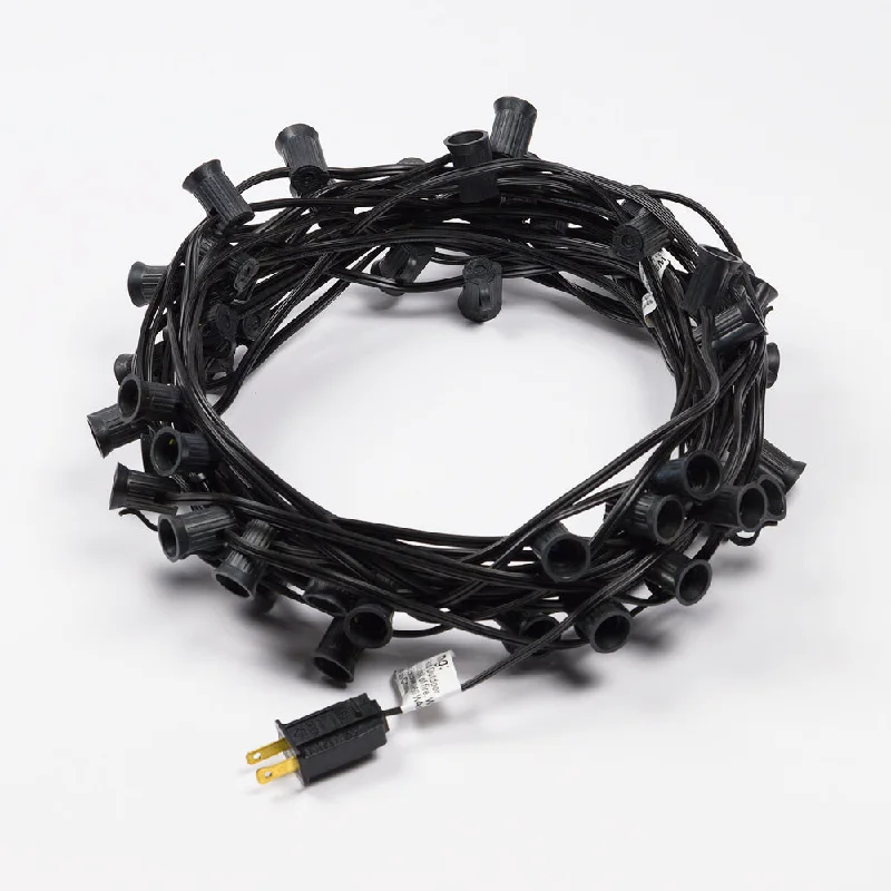 String Lights for Hotel Courtyard Lighting(Cord Only) 50 Socket Outdoor Patio DIY String Light, 51 FT Black Stringer w/ E12 Base (No Bulbs) String Lights for Hotel Courtyard Lighting(Cord Only) 50 Socket Outdoor Patio DIY String Light, 51 FT Black Stringer w/ E12 Base (No Bulbs)