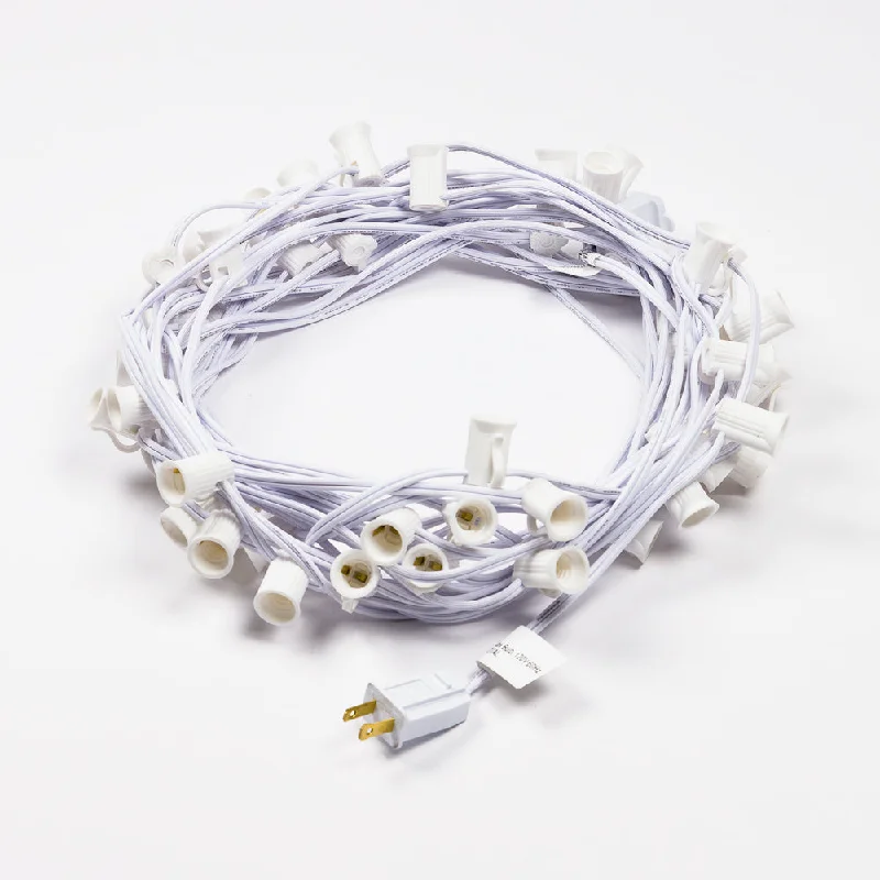 String Lights for Porch Lighting(Cord Only) 50 Socket Outdoor Patio DIY String Light, 51 FT White Stringer w/ E12 Base (No Bulbs) String Lights for Porch Lighting(Cord Only) 50 Socket Outdoor Patio DIY String Light, 51 FT White Stringer w/ E12 Base (No Bulbs)