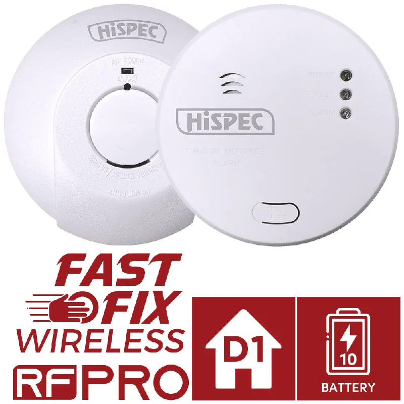 Hispec Wireless Radio Frequency Linkable Mains Smoke, Heat & CO Detector 10yr Battery Backup Hispec Wireless Radio Frequency Linkable Mains Smoke, Heat & CO Detector 10yr Battery Backup