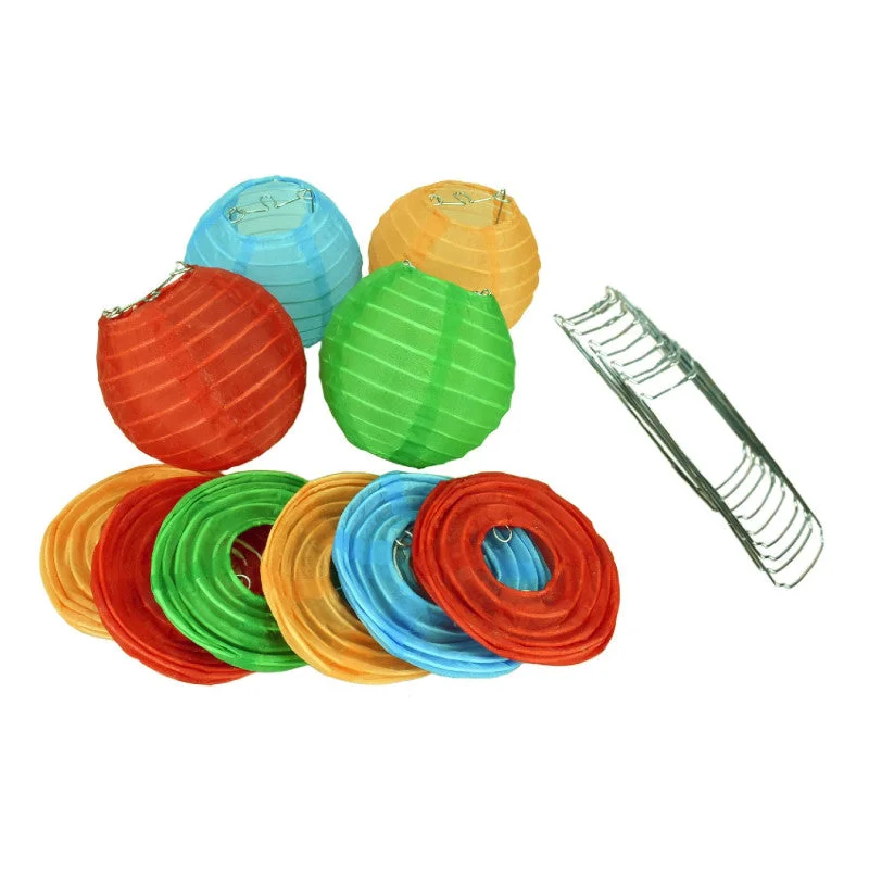 String Lights for Camping Trips4 Inch Multi-Color Round Shimmering Nylon Lanterns, Even Ribbing, Hanging (10-PACK) Decoration (String Light Sold Separately)