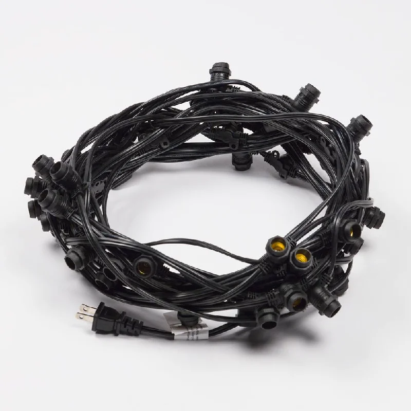 Twinkling String Lights for a Magical Atmosphere(Cord Only) 50 Socket Outdoor Commercial DIY String Light 54 FT Black Cord w/ E12 C7 Base, Weatherproof Twinkling String Lights for a Magical Atmosphere(Cord Only) 50 Socket Outdoor Commercial DIY String Light 54 FT Black Cord w/ E12 C7 Base, Weatherproof