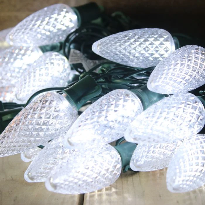 String Lights for Balcony Decoration25-light C9 Pure White LED Christmas Lights, 8" Spacing Green Wire String Lights for Balcony Decoration25-light C9 Pure White LED Christmas Lights, 8" Spacing Green Wire