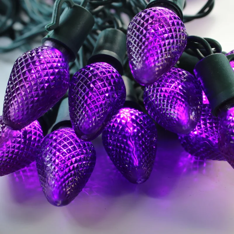 Twinkling String Lights for a Magical Atmosphere25-light C9 Purple LED Christmas Lights, 8" Spacing Green Wire Twinkling String Lights for a Magical Atmosphere25-light C9 Purple LED Christmas Lights, 8" Spacing Green Wire