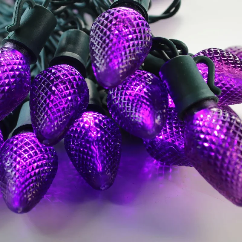 Waterproof String Lights for Patio Decor25-light C7 Purple LED Christmas Lights, 8" Spacing Green Wire Waterproof String Lights for Patio Decor25-light C7 Purple LED Christmas Lights, 8" Spacing Green Wire