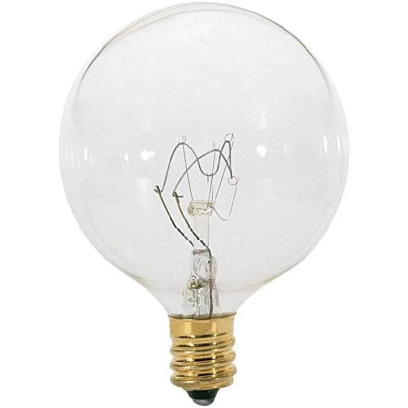60 Watt G16 1/2 Incandescent, Clear, 2500 Average rated hours, 642 Lumens, Candelabra base, 130 Volt