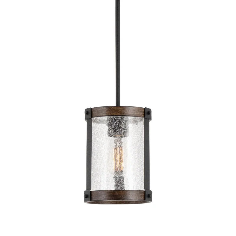 Energy - Efficient Industrial Lighting for Cost - SavingsKira Home Hadley 9" Modern Farmhouse Pendant Light, Crackled Glass Shade, Textured Black + Wood Style Walnut Finish Energy - Efficient Industrial Lighting for Cost - SavingsKira Home Hadley 9" Modern Farmhouse Pendant Light, Crackled Glass Shade, Textured Black + Wood Style Walnut Finish