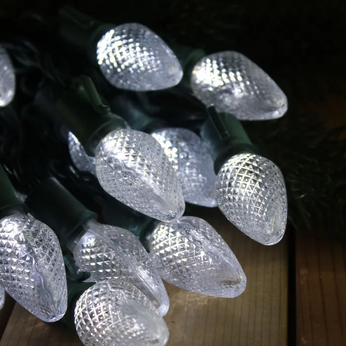 Waterproof String Lights for Patio Decor25-light C7 Pure White LED Christmas Lights, 8" Spacing Green Wire Waterproof String Lights for Patio Decor25-light C7 Pure White LED Christmas Lights, 8" Spacing Green Wire