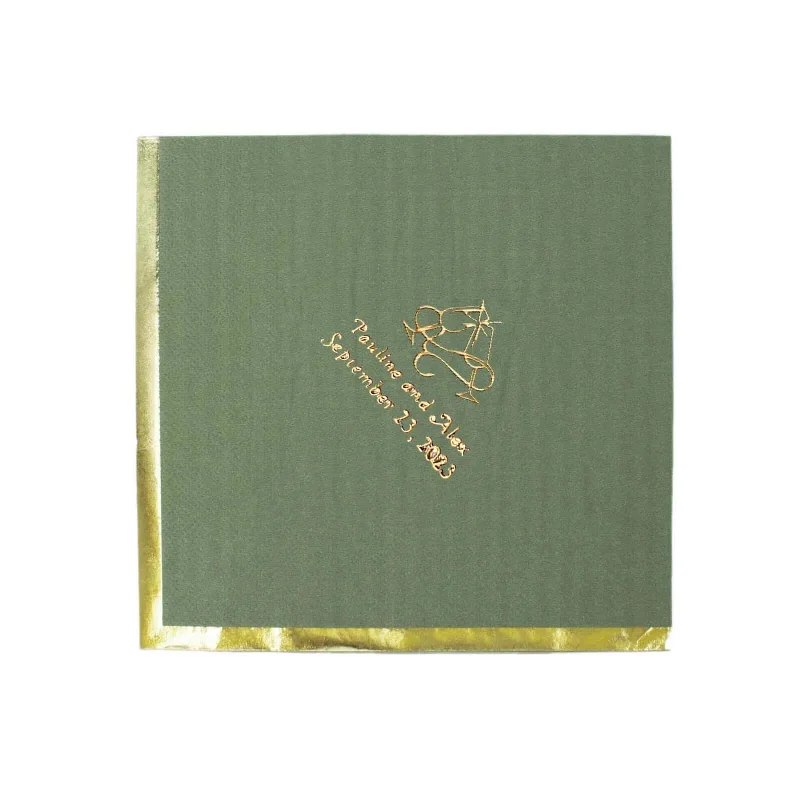 100 Pack Personalized Gold Foil Edge 2 Ply Soft Paper Napkins, Cocktail Beverage Napkins With Large Emblem 13