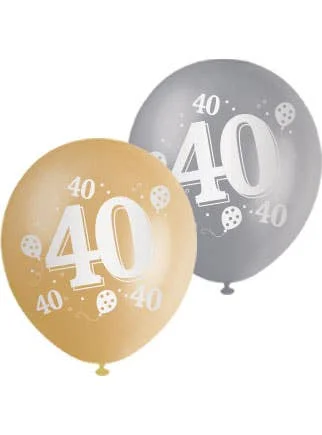 40th Birthday Gold And Silver 10 Pack 30cm Latex Balloons