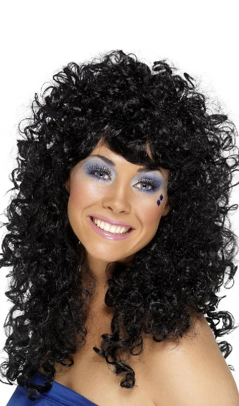 Boogie Babe Womens 1980s Curly Black Costume Wig